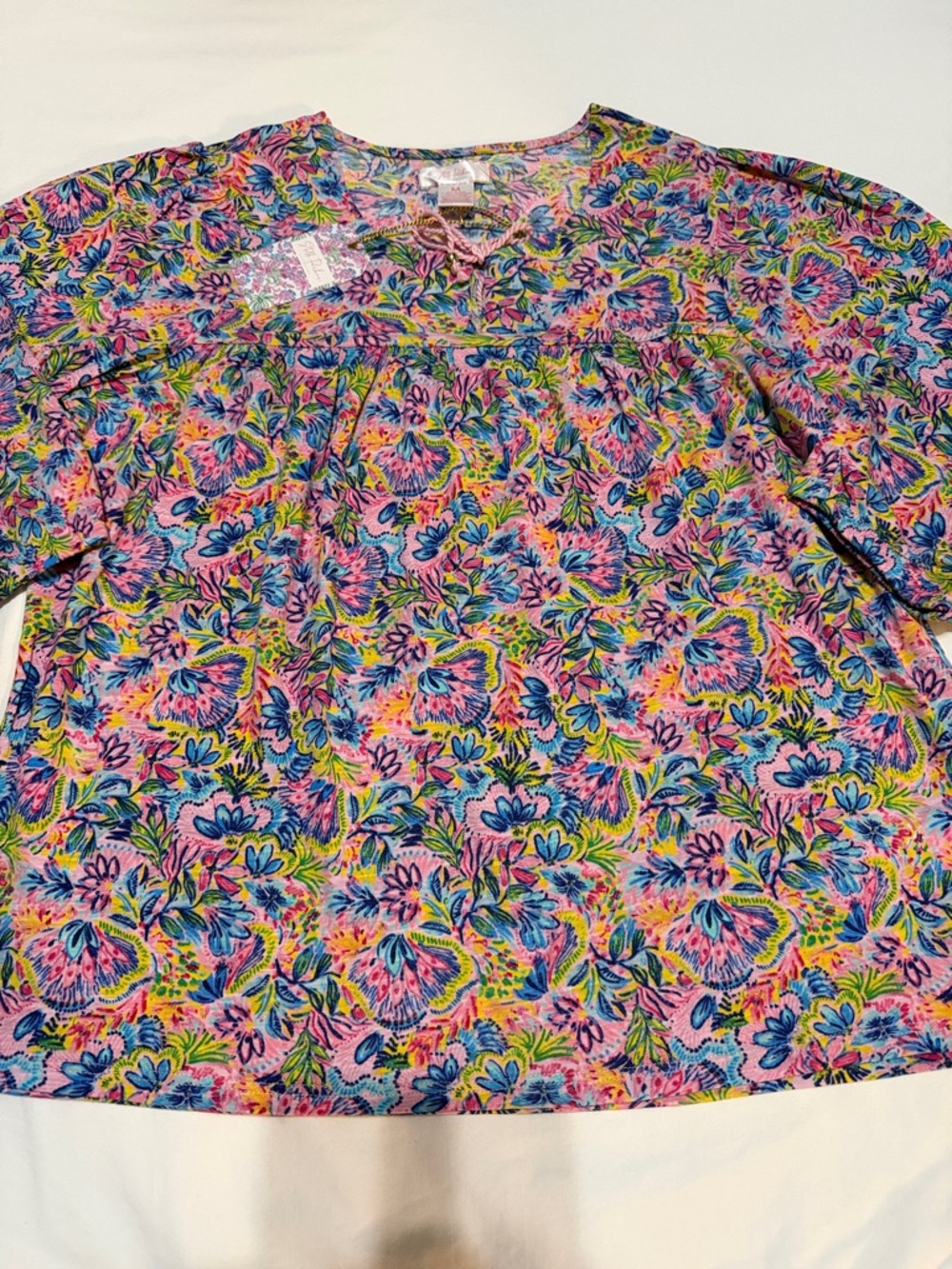 Stella Parker Floral Multi-Color Peasant Blouse Top M NWT